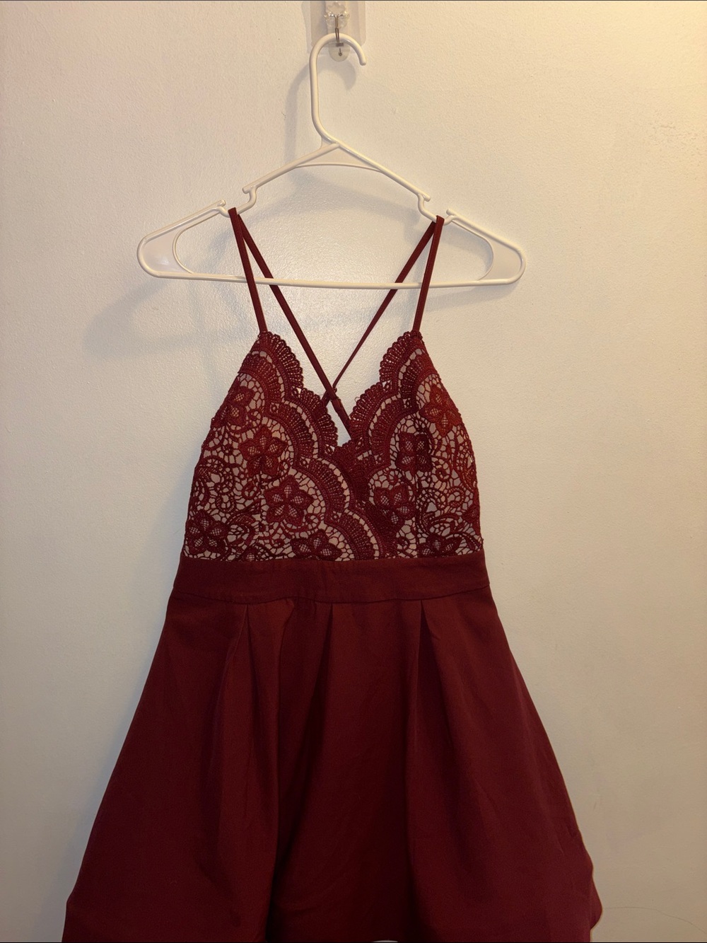 Lace Bodice Spaghetti Strap Burgundy dress